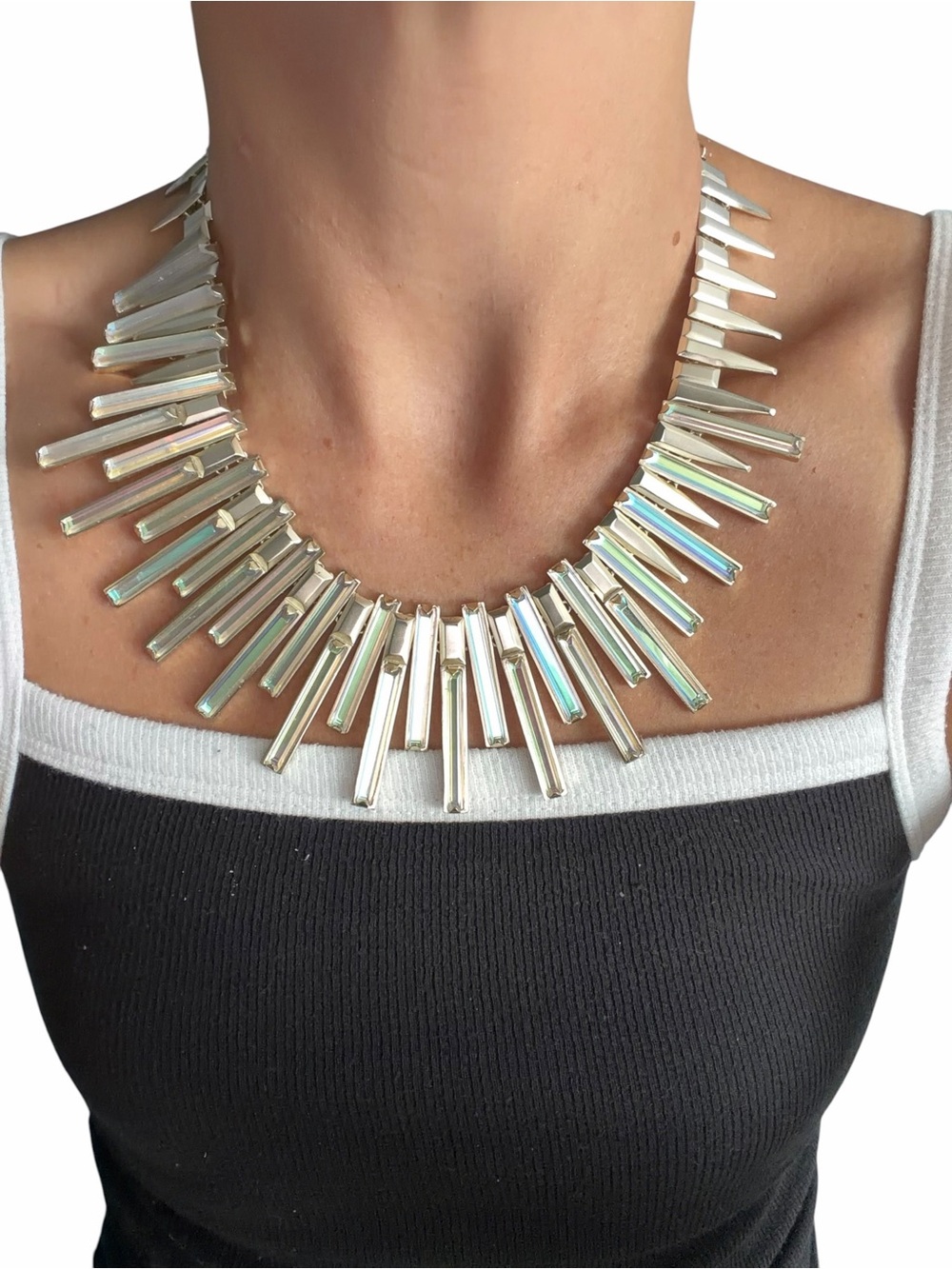 Kendra Scott Iridescent Spike Bib Necklace in Opalescent Silver